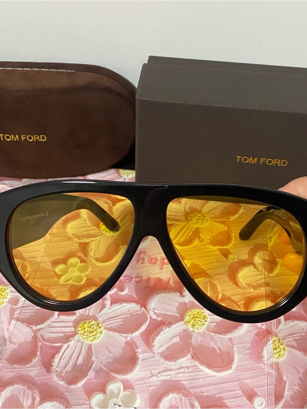 Tom Ford Men’s Black Frame Sunglasses with Amber Lenses